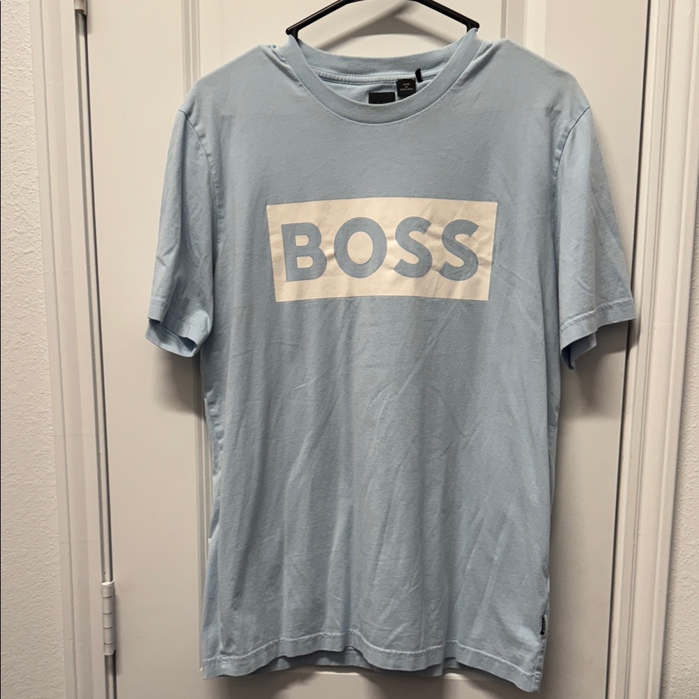Boss Light Blue Crewneck T-Shirt with White Logo